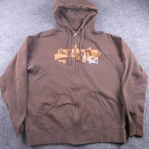 Quiksilver Hoodie Mens Large Brown Full Zip Graphic Logo Fleece Sweatshirt